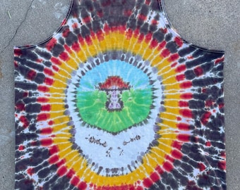 Vintage DIY Grateful Dead schedel tie-dye tank jaren 90