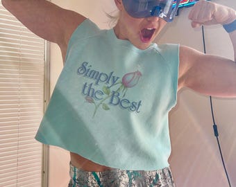 Vintage 80s Cropped Sweatshirt: Sky Blue, Raw Hem