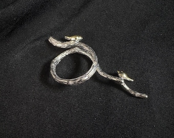 Zilveren ring met vogel en tak, verstelbare open ring