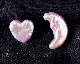 Hart en maan barokke pareloorbellen