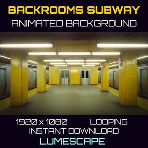 May include: A looping animated background of a subway station with yellow tiled walls, bright lights, and a sign that reads "EXIT". The background is 1920 x 1080 pixels.