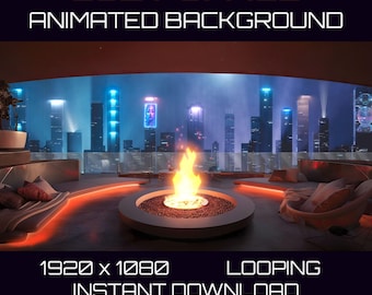 Animerad bakgrund för mysigt vardagsrum | Glödande ljuseffekter | 1080 HD-video och 4K-bild | 1080 Loopbar Vtuber Stream Overlay OBS Twitch