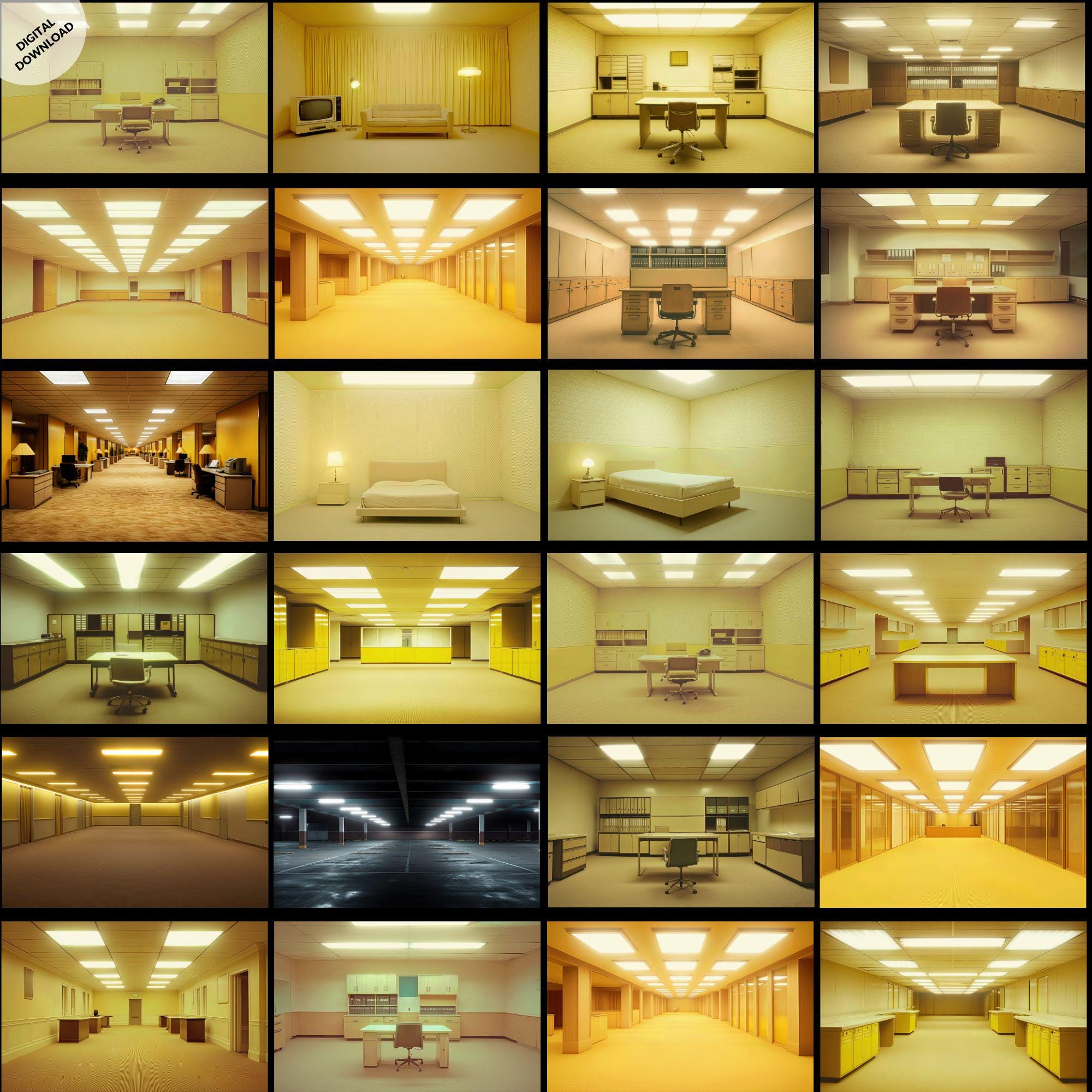 260 Backrooms 4K Background Bundle, Creepy Office & Liminal Space ...