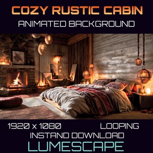 Rustic Cabin Bedroom Animated Background, Cozy Animation Ambience, Looping 1080 Video & 4K Image Vtuber Zoom Stream Overlay OBS Twitch Vtube