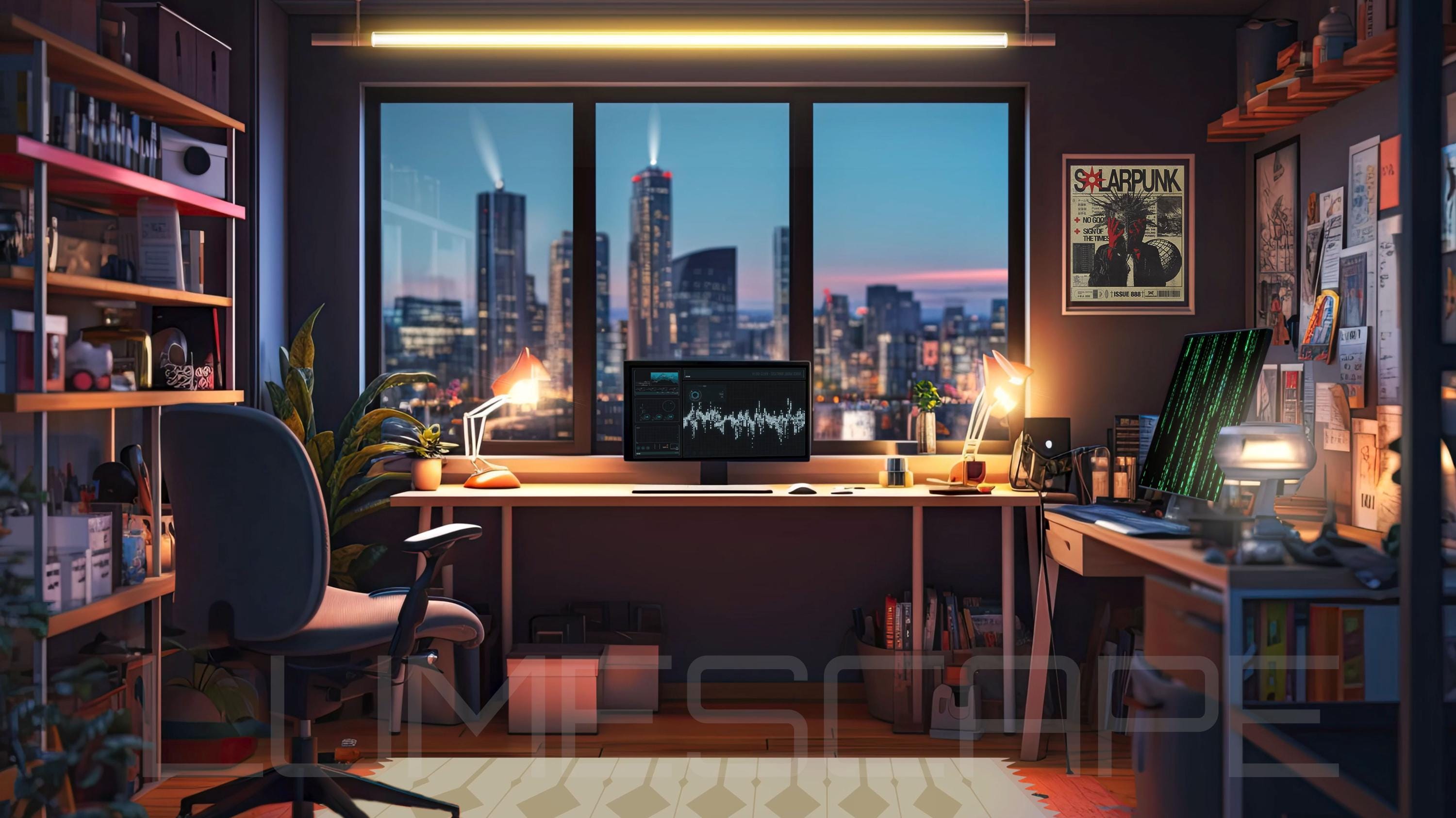 Cozy Office Animated Background Video, Glow Lighting Effects | 1080 HD ...