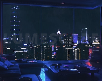 4 Cyberpunk Animated Backgrounds, Sci-Fi Futuristic Rainy Cityscape Background | HD 1080 Loopable  Vtuber Streaming OBS Twitch Overlay Zoom