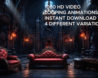 animé de château gothique | Salle du trône de vampire Dark Fantasy | 4 variantes 1080p Diffusion en boucle Vtuber OBS Twitch Zoom Overlay