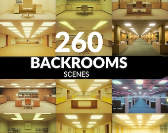 260 Backrooms 4K Hintergrund Bundle, gruselige Büro & Minimal Space Wallpaper, analoge Horror Backroom Szenen für Streamer und Künstler
