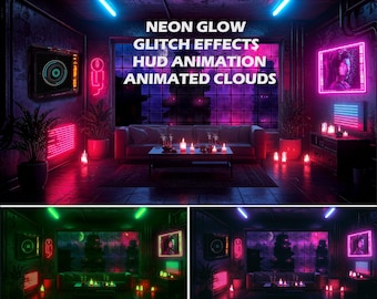 Cyberpunk Animated Background, Neon Glow & Sci-Fi Ambience, 3 Color Variations + 4K Images | 1080p Loopable Vtuber Stream Overlay OBS Twitch