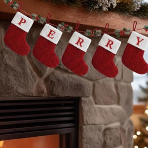 Personalized Knit Christmas Stocking: 2025 Embroidered Family Name, Monogram Stocking, Holiday Decor, Stocking
