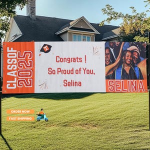 Personalized College Bound Banner w/ Photo, Name & School - 4 Sizes - Outdoor Graduation Decoration - Class of 2025 - Graduation Banner