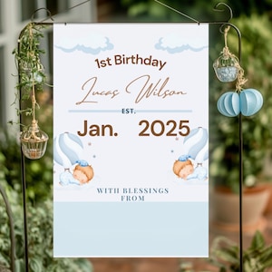 Personalized 1st Birthday Banner: Cabana Stripes Fabric Backdrop