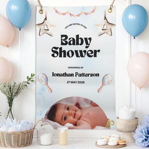 Welkomstbord voor babyshower, gepersonaliseerd stoffen babyshowerbord, bord babyshower op maat, decor babyshower op maat
