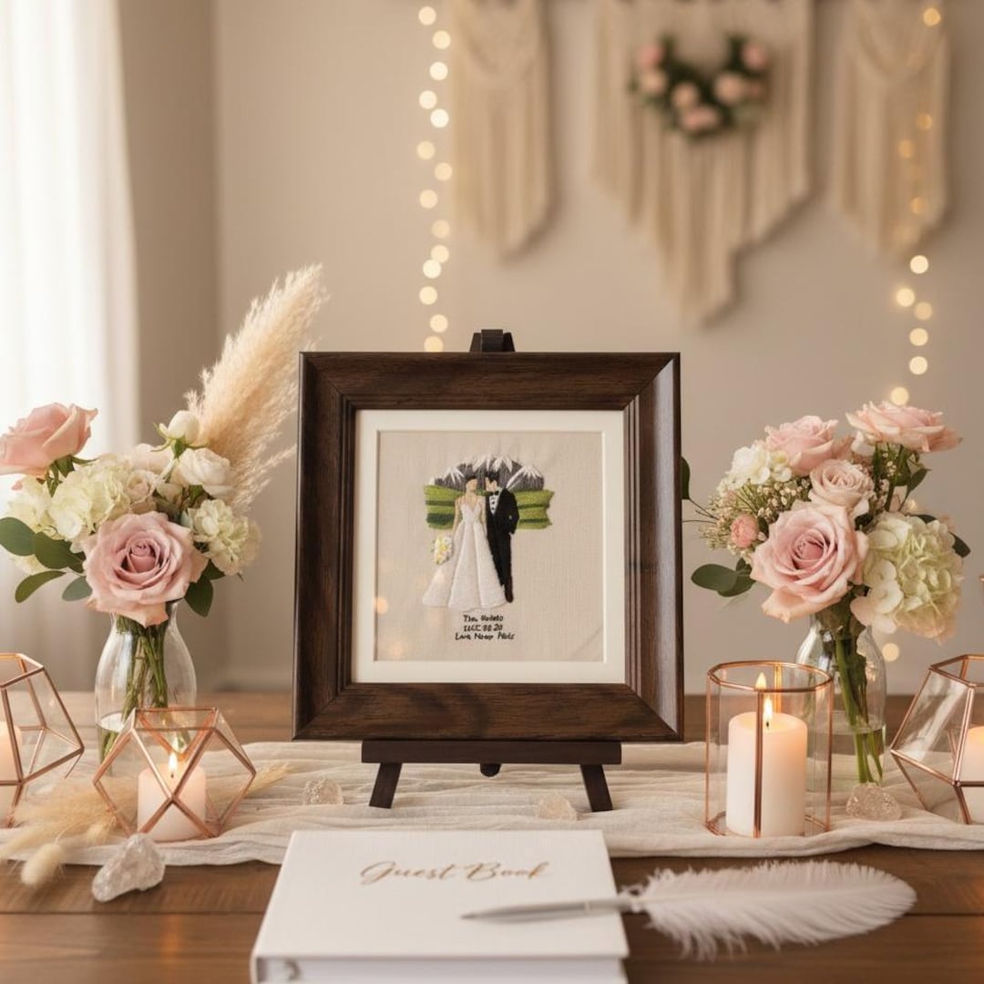 Custom Wedding Embroidery Hoop Art: Personalized Couple Portrait ...