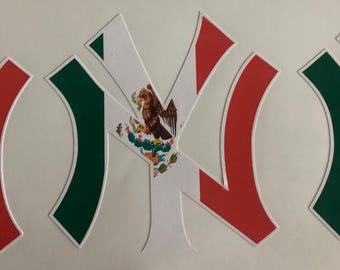 Mexican Flag Interlocking Letters Vinyl Decal - Patriotic Eagle Crest