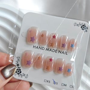 Cat Eye Press-On Nails, Shiny Starry Short Fake Nails, Cute & Simple Nail Art, Minimalist Glue-on Manicure, Aesthetic Gift for Her