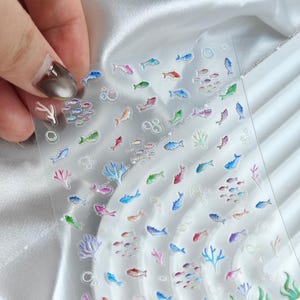 Cute Ocean Fish Nail Stickers, Tropical Nail Decals, 5D Japanese Style Nail Art, Embossed DIY Nail Stickers, Self-Adhesive Nail Supply