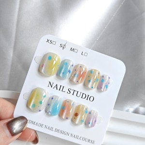 Cute & Aesthetic Press-On Nails, Handmade Starry Glitter False Nails, Sparkling Cat Eye Fake Nails, Sweet Girl&#39;s Summer Nail Decal