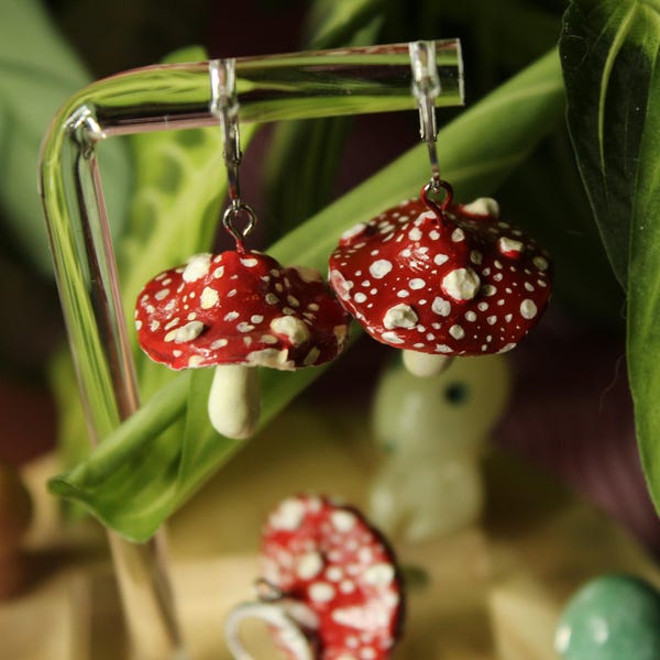 Mini Red Spotted Fly Agaric Mushroom Earrings