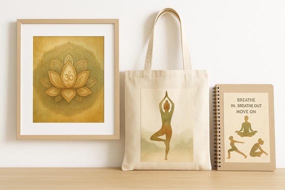 Yoga Spiritual Wall Art Set | Digital Prints | Lotus Mandala, Yoga Poses, Mindfulness Quotes | Meditation & Zen Decor