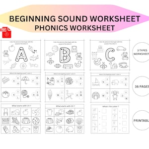 Beginning Sound Worksheet, Initial Sound  Practice, Kindergarten Activity sheet, Phonics Printable, First Grade activity, Pre School, Home .