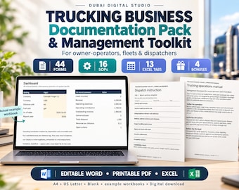 Toolkit für Speditionsunternehmen mit bearbeitbaren Formularen, Standardarbeitsanweisungen und Excel-Vorlagen für das Flottenmanagement, Dokumentationspaket und Vorlagen für Speditionsunternehmen