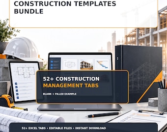 Paquete de plantillas de construcción en Excel / Gestión de proyectos, presupuestos, informes diarios, solicitudes de información (RFI), presentaciones, seguridad y seguimiento de costes.