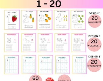 1-20 Numbers Tracing| Preschool & kindergarten Numbers Tracing Worksheets |Toddler Workbook |Handwriting practice| basic numbers| Printable