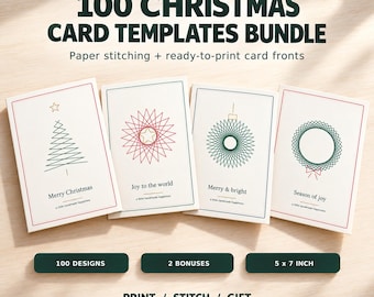 Paquete de 100 plantillas para tarjetas navideñas: patrones de bordado en papel, PDF imprimible, SVG editable, JPG, 100 tarjetas a todo color, libro de puntadas de 200 páginas.