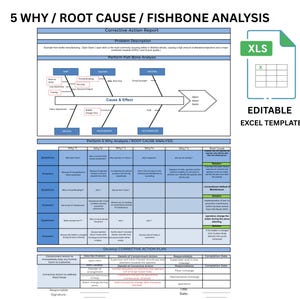 5 Whys Excel Template / 5 Why Analysis / Root Cause Analysis | Fishbone ...