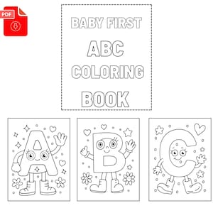 27 Pages ABC Baby Shower Coloring Book, Baby&#39;s First ABC Book,  Alphabet Book, Baby Shower Game Activity Book ,Printable PDF, guest book
