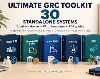Kit de herramientas GRC definitivo / 30 sistemas de gobernanza, riesgo y cumplimiento / Excel Word PDF / IA ESG Ciberseguridad / Paquete de plantillas GRC 30 en 1