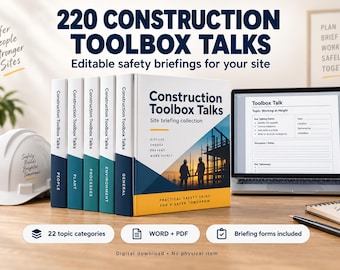 Paquete de 220 charlas de seguridad para la construcción, informes de seguridad editables en Word, PDF imprimible, formularios de asistencia y planificador.
