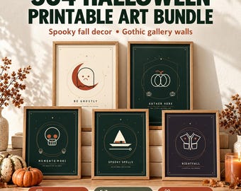 Paquete de 504 láminas imprimibles de Halloween para pared, estilo gótico, decoración vintage de otoño, láminas de fantasmas, brujas y calabazas (descarga digital), 5 proporciones