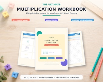 Cuaderno de ejercicios de multiplicación del 0 al 15: 176 hojas de trabajo, juegos y claves de respuestas imprimibles para los grados 1 a 6.