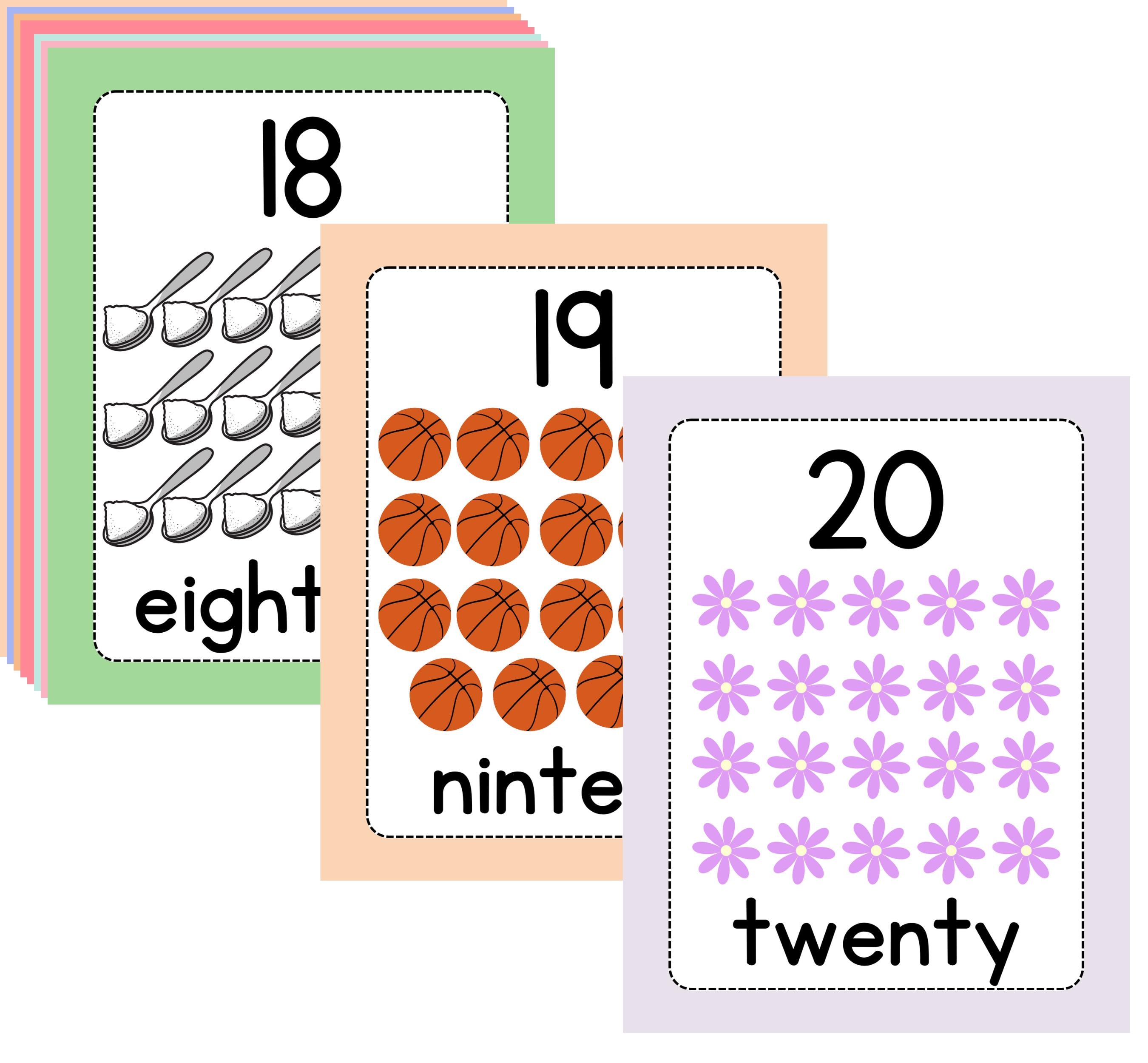 1-20 Numbers Flash Cards, Preschool Counting Flash Cards, , Printable ...