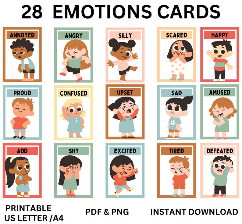 28 EMOTIONS Cards|printable Photo Emotion Flashcards for Kids|preschool ...