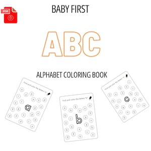 27 Pages ABC Baby Shower Coloring Book, Baby&#39;s First ABC Book,  Alphabet Book, Baby Shower Game Activity Book ,Printable PDF, guest book
