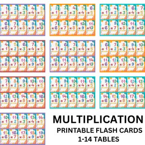 Printable Multiplication Flashcards for Kids |Homeschool Learning Times Tables 1–14|Math Practice Cards|Montessori| Instant Download|PDF|PNG
