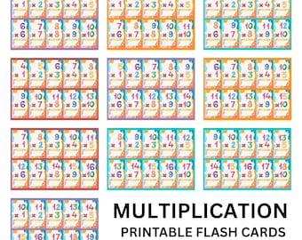 Afdrukbare flashcards met vermenigvuldiging voor kinderen |Thuisonderwijstijdentabellen 1–14|Rekenoefenkaarten|Montessori| Directe download|PDF|PNG