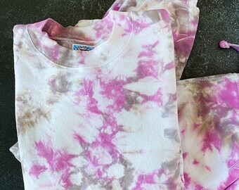ROSE QUARTZ neutral tan and pastel pink tie dye hoodie or crewneck sweatshirt and joggers set / tie dye sweatsuit / tie dye set