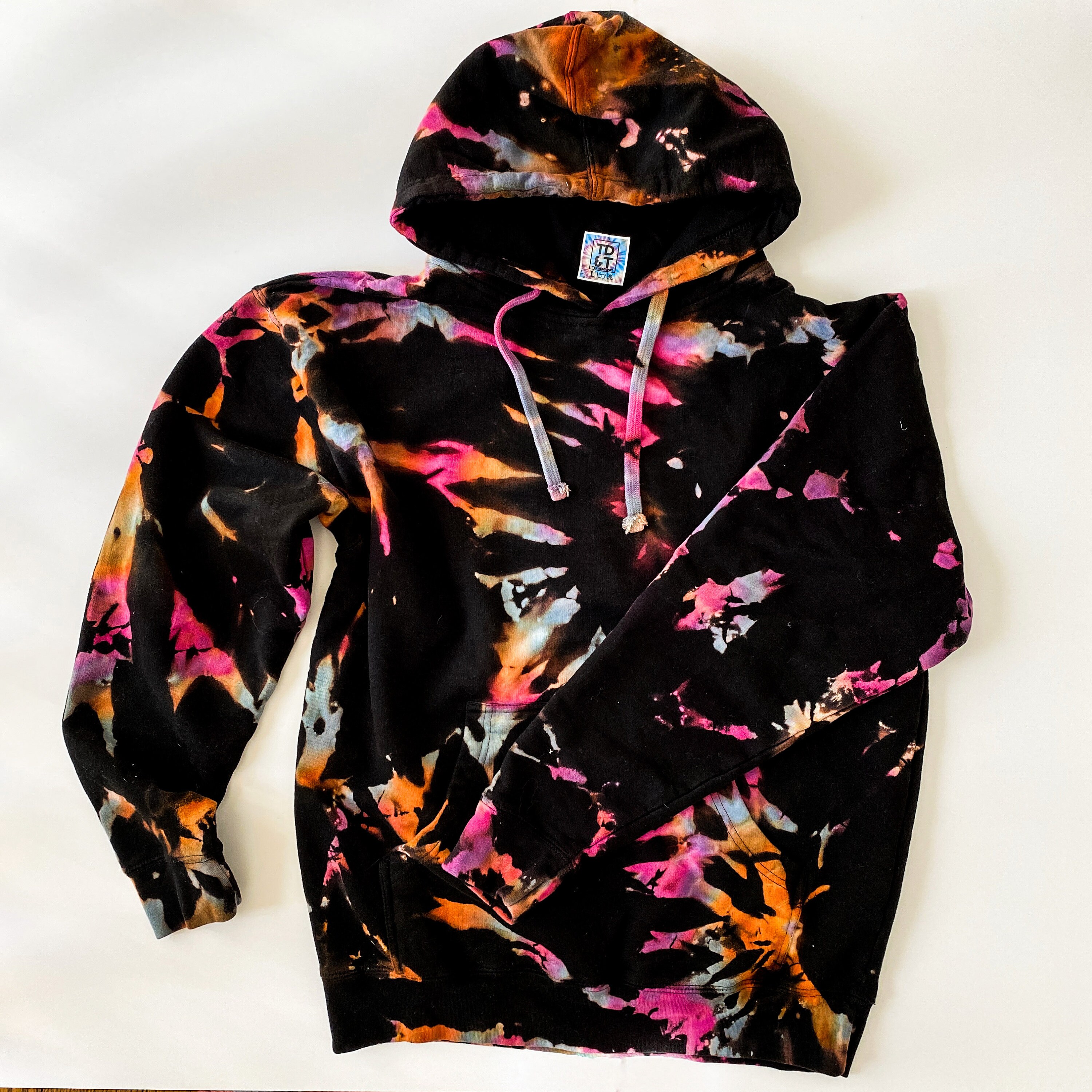 SEDONA Black Acid Wash Tie Dye Hoodie mit neon pink orange - Etsy.de