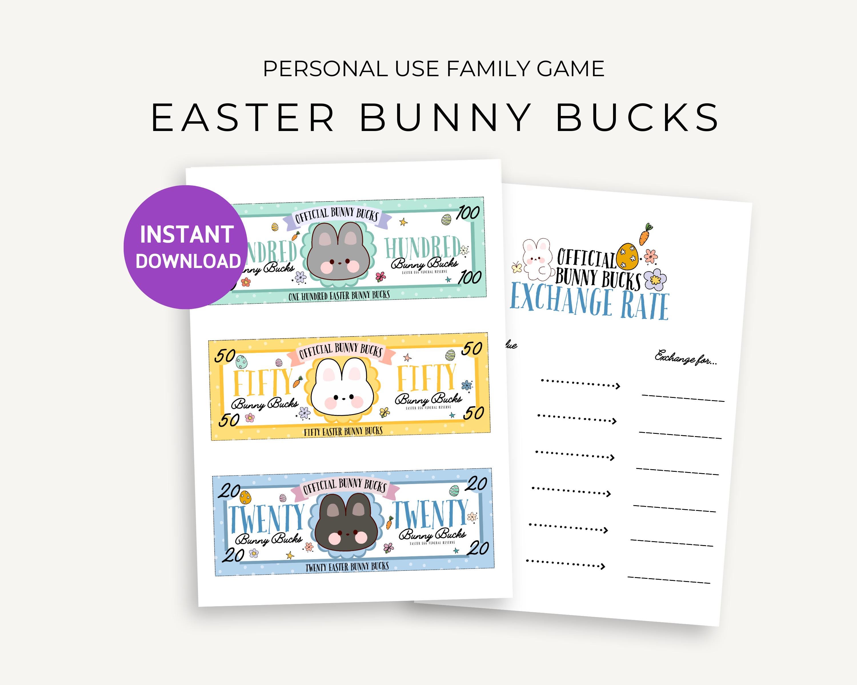 Bunny Bucks Printable Easter Play Money, Kids Reward Coupons, Egg Hunt ...