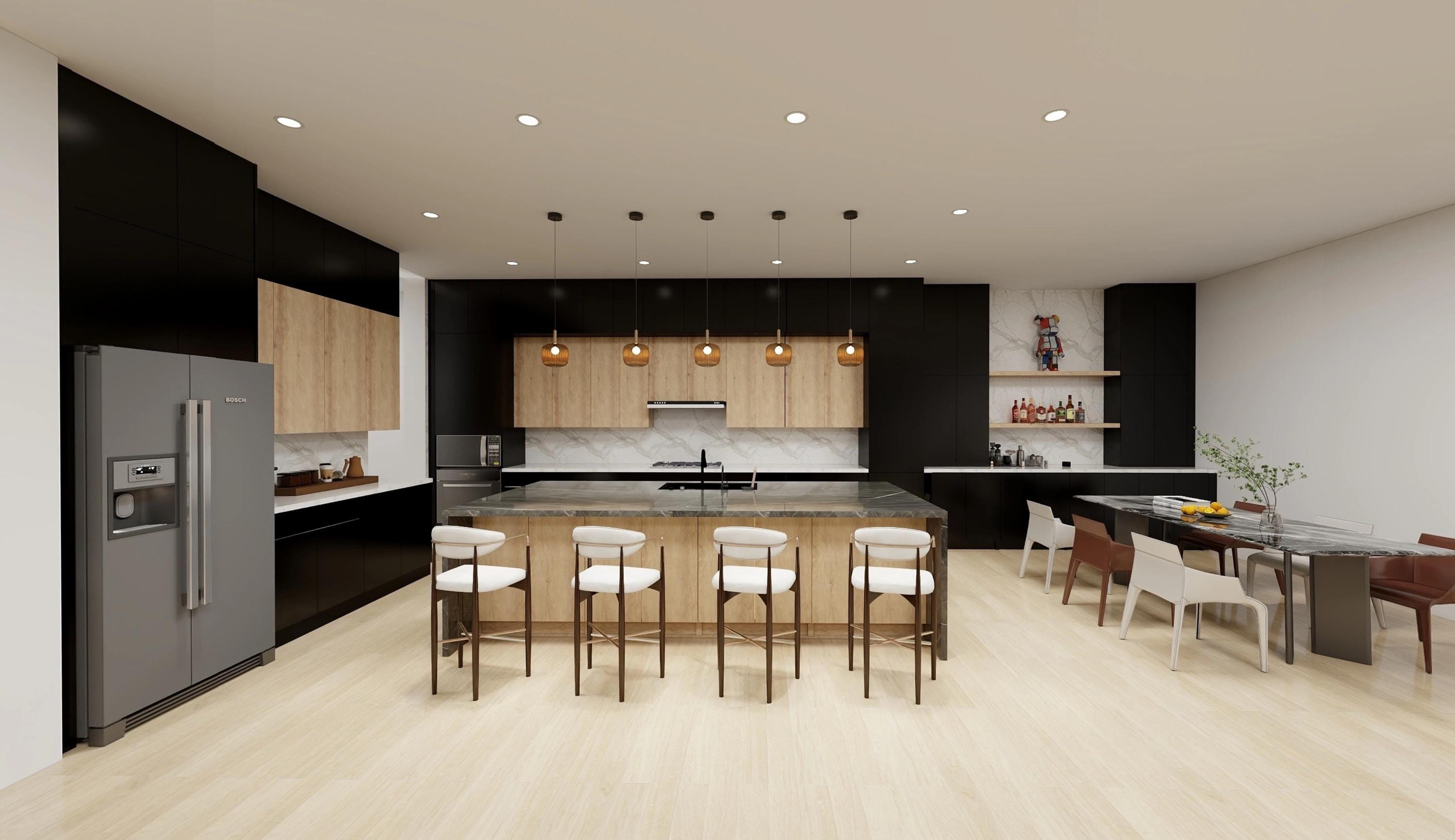 Home interior design, 3D rendering, Kitchen, Bath, Living room design