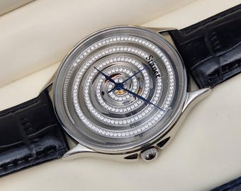 Rare Stauer Mens Silver Tone Crystal Dial Open Watch NOS - New Battery il_fullxfull.6892622088_pxbd.jpg main image 4
