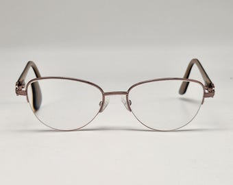 Monturas de gafas de media montura metálicas rosa claro de diseñador italiano (solo 53-17-135)