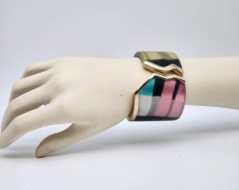 Alexis Bittar Vintage Colorful Asymmetrical Lucite Stained Glass Statement Cuff