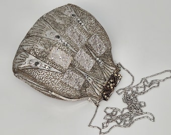 Hashimoto 1950’s Crystal Beaded Fabric Crossbody Beggars Purse Bag