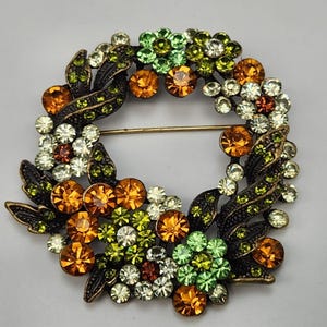 Vintage Rhinestone Floral Wreath Brooch Pin