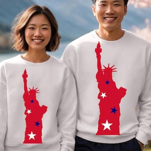 Bluza z kapturem 4 lipca NYC, koszulka Statua Wolności, patriotyczny amerykański okrągły dekolt, strój na Dzień Niepodległości, prezent dla nowojorskiego kochanka